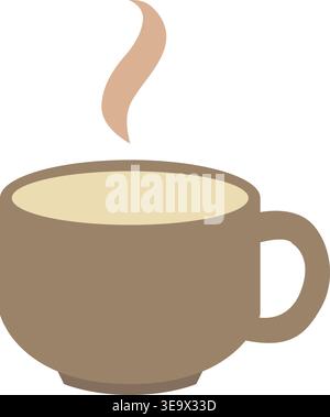 Semplice illustrazione di una tazza di caffè beige con vista laterale con vapore in aumento sopra il bordo. Illustrazione Vettoriale
