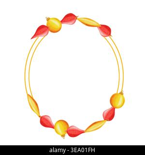 Cornice ovale con decorazioni sull'albero di Natale. Modello di invito per Natale e Capodanno con acquerello. Foto Stock