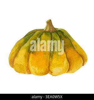 Acquerello disegnato a mano illustrazione autunnale di una zucca decorativa della Scheherazade . Foto Stock