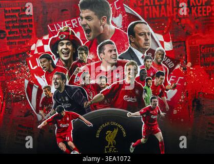 Il miracolo di Istanbul, che celebra la vittoria della UEFA Champions League del Liverpool Football Club nel 2005. Foto Stock
