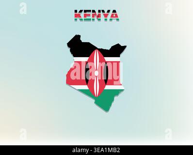 Mappa delle bandiere di alta qualità del Kenya con autentici colori nazionali e iconico design delle bandiere, perfetta per l'educazione geografica Illustrazione Vettoriale
