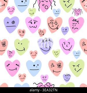 sfondo divertente senza interruzioni con cuori . Disegnato a mano. Non ai, illustrazione vettoriale. Illustrazione Vettoriale