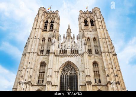 Vista della cattedrale di San Michele e San Gudula nella città di Bruxelles, Belgio Foto Stock