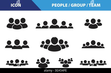 Gruppo di persone icone Set Team, Community, Avatar utente, Collezione di silhouette di folla Illustrazione Vettoriale