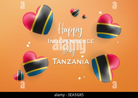 Design a tema cuore 3D di alta qualità per il giorno dell'indipendenza della Tanzania con colori nazionali audaci ed elementi festivi Illustrazione Vettoriale