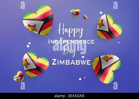 Design a tema cuore 3D di alta qualità per il giorno dell'indipendenza dello Zimbabwe con colori nazionali audaci ed elementi festivi Illustrazione Vettoriale