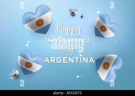Design a tema cuore 3D di alta qualità per l'Argentina Independence Day con colori nazionali audaci ed elementi festivi Illustrazione Vettoriale