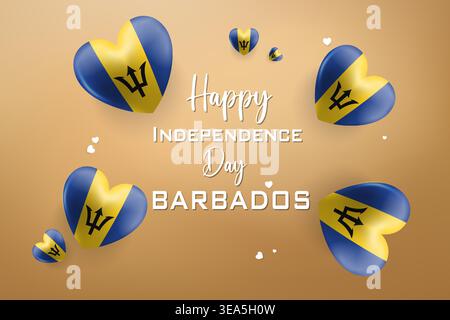 Design a tema cuore 3D di alta qualità per il Barbados Independence Day, caratterizzato da colori nazionali ed elementi festivi audaci Illustrazione Vettoriale