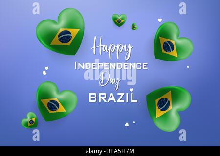Design a tema cuore 3D di alta qualità per il Brasile Independence Day, caratterizzato da colori nazionali audaci ed elementi festivi, perfetto per celebrazioni patriottiche Illustrazione Vettoriale