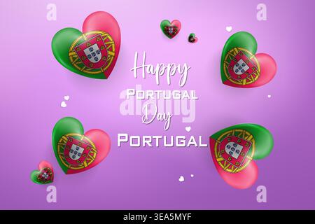 Design a tema cuore 3D di alta qualità per il Portogallo Independence Day con colori nazionali audaci ed elementi festivi Illustrazione Vettoriale