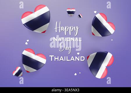 Design a tema cuore 3D di alta qualità per il giorno dell'indipendenza della Thailandia con colori nazionali audaci ed elementi festivi Illustrazione Vettoriale