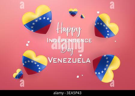 Design a tema cuore 3D di alta qualità per il Venezuela Independence Day con colori nazionali audaci ed elementi festivi Illustrazione Vettoriale