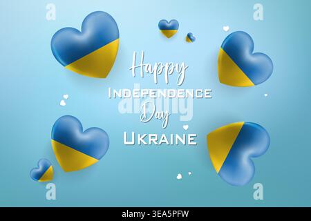 Design a tema cuore 3D di alta qualità per il giorno dell'indipendenza dell'Ucraina con colori nazionali audaci ed elementi festivi perfetti per festeggiare patriottici Illustrazione Vettoriale