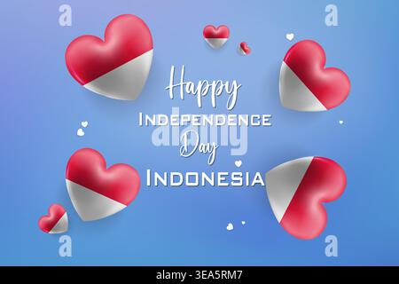 Design a tema cuore 3D di alta qualità per l'Indonesia Independence Day con colori nazionali audaci ed elementi festivi Illustrazione Vettoriale