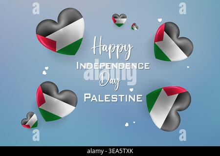 Design a tema cuore 3D di alta qualità per il Palestine Independence Day con colori nazionali audaci ed elementi festivi Illustrazione Vettoriale