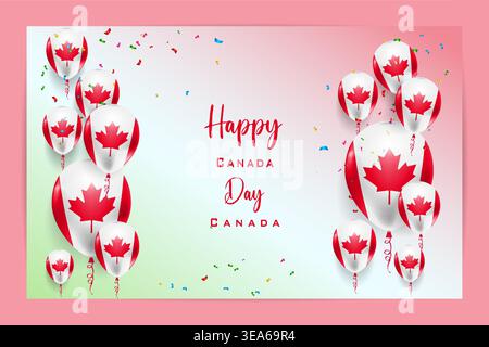 Carta di bandiera in palloncino 3D di alta qualità per il Canada Day, con colori nazionali audaci ed elementi festivi, ideale per celebrazioni patriottiche Illustrazione Vettoriale