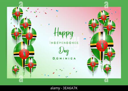 Carta con bandiera a palloncino 3D di alta qualità per il giorno dell'indipendenza della Repubblica Dominicana con colori nazionali audaci ed elementi festivi Illustrazione Vettoriale