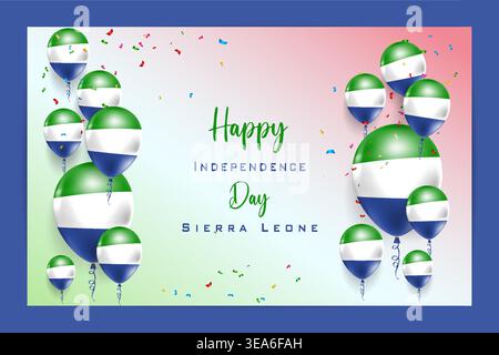 Carta bandiera palloncino 3D di alta qualità per il giorno dell'indipendenza della Sierra Leone con colori nazionali audaci ed elementi festivi Illustrazione Vettoriale