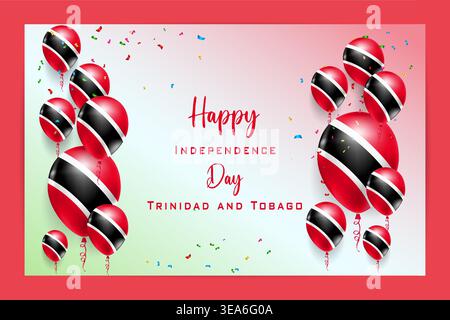 Carta bandiera palloncino 3D di alta qualità per il Trinidad e Tobago Independence Day con colori nazionali ed elementi festivi Illustrazione Vettoriale