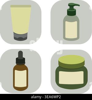 Set di confezioni cosmetiche – illustrazione di bottiglie per la cura della pelle e contenitori per la bellezza Illustrazione Vettoriale