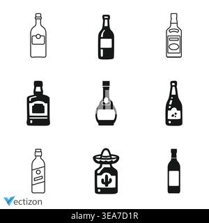 Set di profili dei flaconi di birra e icone continue Design vettoriale Illustrazione Vettoriale