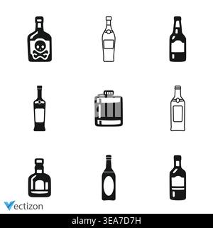 Set di profili dei flaconi di birra e icone continue Design vettoriale Illustrazione Vettoriale