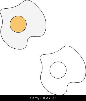 Icona del logo dell'uovo fritto piatto, illustrazione disegnata a mano. Art. Linea grafica vettoriale. Perfetto per logo, branding, packaging, etichette e Modern dec Illustrazione Vettoriale