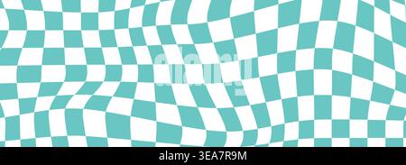 Sfondo scacchiera, griglia pattern. Carta da parati a scacchi psichedelica retrò. Superficie ondulata della scacchiera. Griglia geometrica distorta. Illustrazione vettoriale Illustrazione Vettoriale
