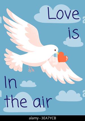 Colomba con il cuore nel cielo. Illustrazione vettoriale Illustrazione Vettoriale