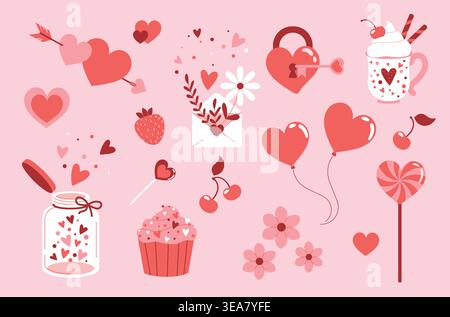 Icone a tema San Valentino. Illustrazione vettoriale Illustrazione Vettoriale