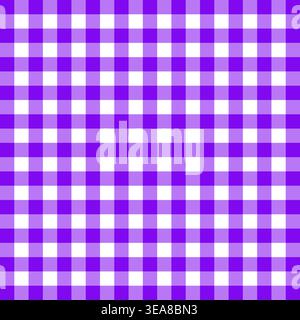 Un vivace motivo vettoriale a scacchi viola e bianco crea uno sfondo decorativo senza cuciture per vari progetti di design. Illustrazione Vettoriale