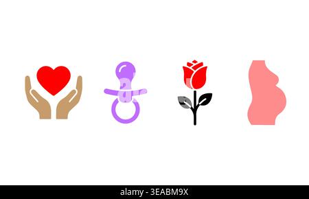 Celebrare la maternità e la nuova vita con simboli iconici di amore, nutrimento e crescita. Questa immagine cattura l'essenza della famiglia e il viaggio di b Illustrazione Vettoriale