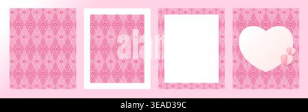 Set sfondo elegante per la festa della mamma 2026. Motivi senza cuciture con stampe a scacchi rosa e fiori per il design delle confezioni per la festa della mamma Illustrazione Vettoriale