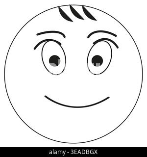 Icona faccia sorridente. Simbolo di emozione felice. Vettore della testa dei cartoni animati. Faccia del contorno nera. EPS 10. Illustrazione Vettoriale