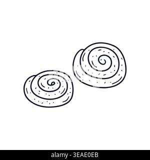 Illustrazione vettoriale dell'icona del rotolo di cannella disegnata a mano con linee nere Illustrazione Vettoriale