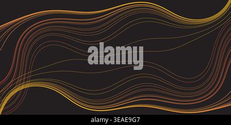 Sfondo astratto a righe ondulate dorate e marroni - movimento colorato scuro, flusso fluente in linee curve - Futu scuro generato digitalmente in stile moderno Illustrazione Vettoriale