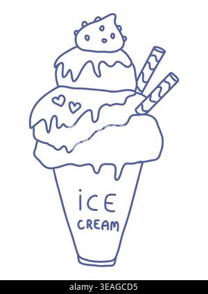 Gelato morbido in tazza di carta con bastoncini di wafer. Illustrazione Vettoriale
