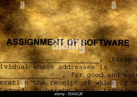 Assegnazione di un documento software con una trama di carta legale Vintage Foto Stock