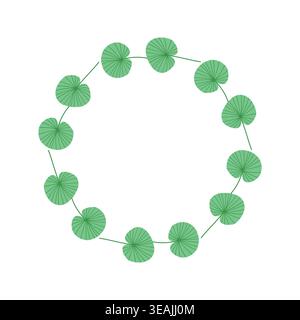 Struttura a corona verde con foglie di palma isolata su un bordo circolare botanico bianco per inviti a matrimoni tropicali, logo e marchio ecologico Illustrazione Vettoriale
