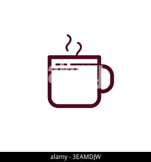 Icona minimalista della linea delle tazze da caffè per il menu della colazione o il logo della caffetteria. Simbolo del contorno della bevanda calda Illustrazione Vettoriale