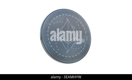 Ethereum singolo argento con sfondo bianco Foto Stock
