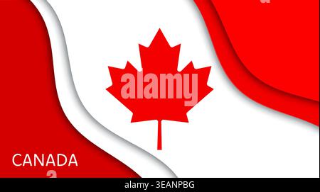 Bandiera del Canada tagliata in carta, striscione cartaceo vettoriale nazionale. Design Papercut con foglia d'acero rosso e strisce verticali classiche rosse e bianche. Illustrazione vettoriale per i festeggiamenti del 1° luglio Illustrazione Vettoriale