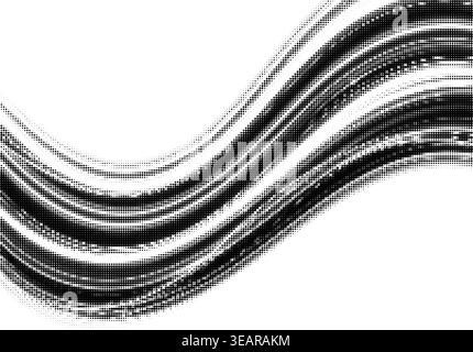 Strisce mezzitoni orizzontali con linee ondulate e texture a punti nere per sfondi digitali professionali o annunci pubblicitari. Illustrazione Vettoriale