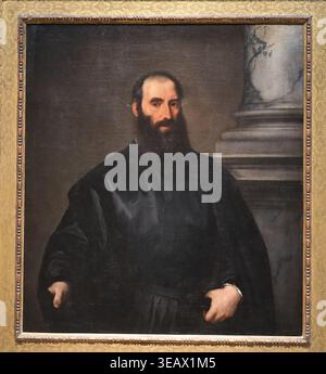 Pittura, di Giacomo Doria, di Tiziano; mostra presso l'Ashmolean Museum, Università di Oxford, Inghilterra. Foto Stock