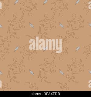 Motivo floreale Paisley lineare scuro minimalista Illustrazione Vettoriale