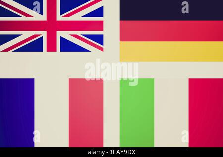 Vintage retro Looking Flags of the United Kingdom (UK), Germania, Francia e Italia Foto Stock