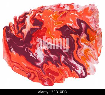 Design astratto colorato e vorticoso con colori rossi e viola vivaci su una superficie liscia Foto Stock
