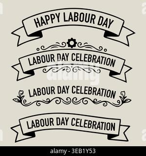 Set di auguri per la festa del lavoro felice disegnato a mano. Illustrazione vettoriale Illustrazione Vettoriale