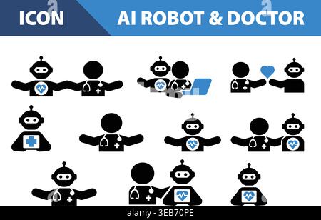 Set di icone robot AI Doctor e professionisti del settore sanitario Illustrazione Vettoriale