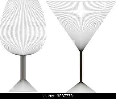 Forme astratte in vetro art-glass dalle linee minimali con contorni a illusione ottica in moderno stile vettoriale monocromatico geometrico Illustrazione Vettoriale